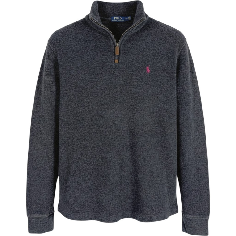 Polo Ralph Lauren Quarter Zip Men Large Heather Gray Cotton Pullover Sweater